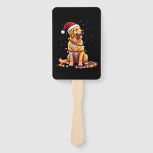 Dog Golden Retriever Santa Christmas Xmas Lights ( Hand Fan