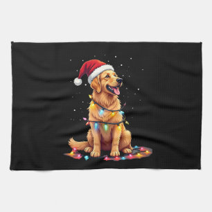 Dog Golden Retriever Santa Christmas Xmas Lights ( Kitchen Towel