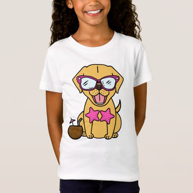 Dog Golden Retriever with sunglasses on the beach T-Shirt (Front)