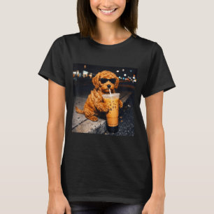 Dog goldendoodle drinking iced coffee funny animal T-Shirt