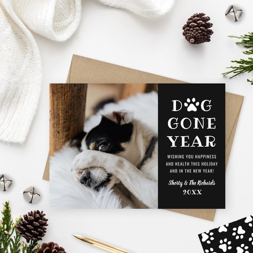 Dog Gone Year Funny Black Pet Photo Holiday Card