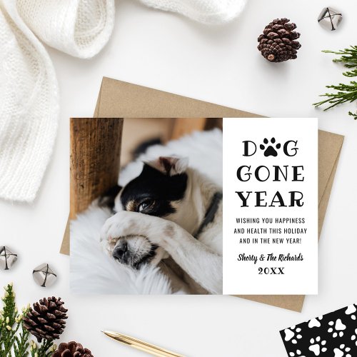Dog Gone Year Funny Black White Pet Photo Holiday Card