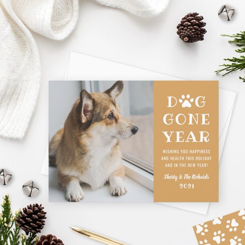 Dog Gone Year Funny Cognac Pet Photo Holiday Card