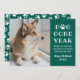 Dog Gone Year Funny Green Pet Photo Holiday Card