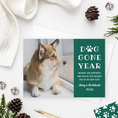 Dog Gone Year Funny Green Pet Photo Holiday Card