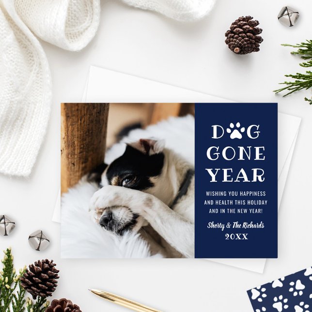 Dog Gone Year Funny Navy Pet Photo Holiday Card (Creator Uploaded)