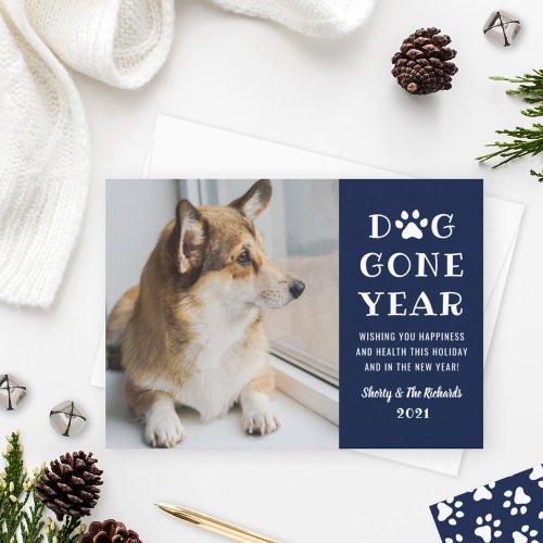 Dog Gone Year Funny Navy Pet Photo Holiday Card