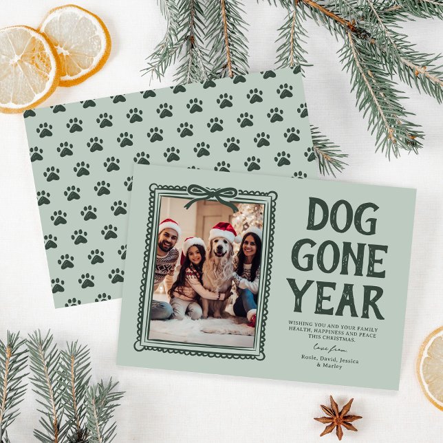 Dog Gone Year Green Photo Christmas Holiday Card (Creator Uploaded)