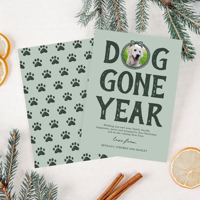 Dog Gone Year Green Photo Christmas Holiday Card (Creator Uploaded)