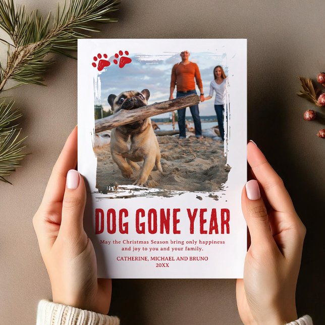Dog Gone Year Red Photo Christmas Holiday Card (Creator Uploaded)