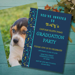 Dog Graduation Announcement Colorful Blue Confetti