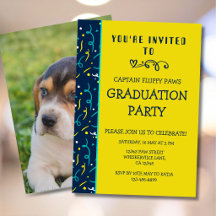 Dog Graduation Announcement Colorful Blue Confetti