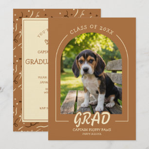 Dog Graduation Invite Pet Photo Copper Rose