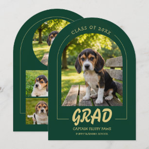 Dog Graduation Invite Pet Photos Emerald & Gold
