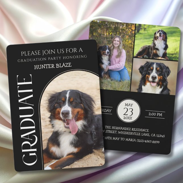 Dog Graduation Party Invite Pet Photos black  (Dog Graduation Invitation cards)