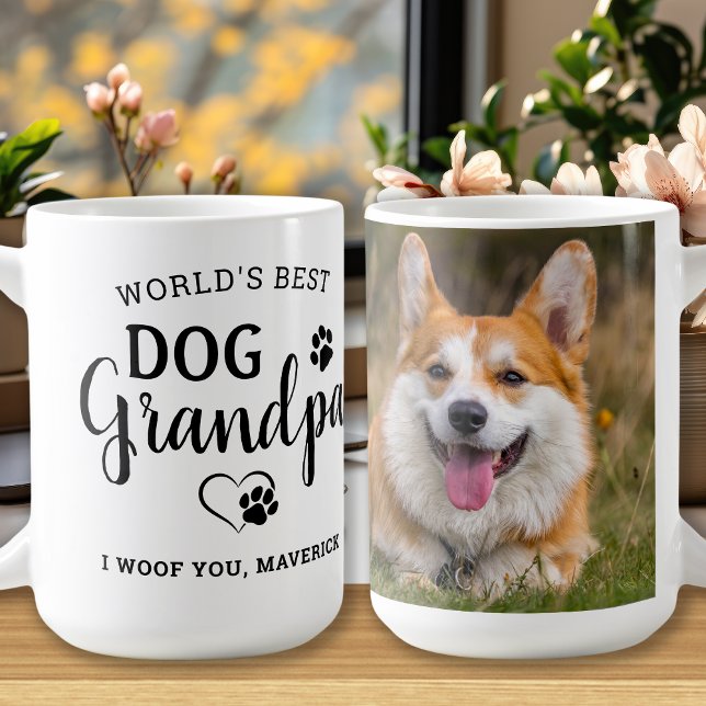 Dog Grandpa Paw Print Personalized Pet Photo Coffee Mug (Creator Uploaded)