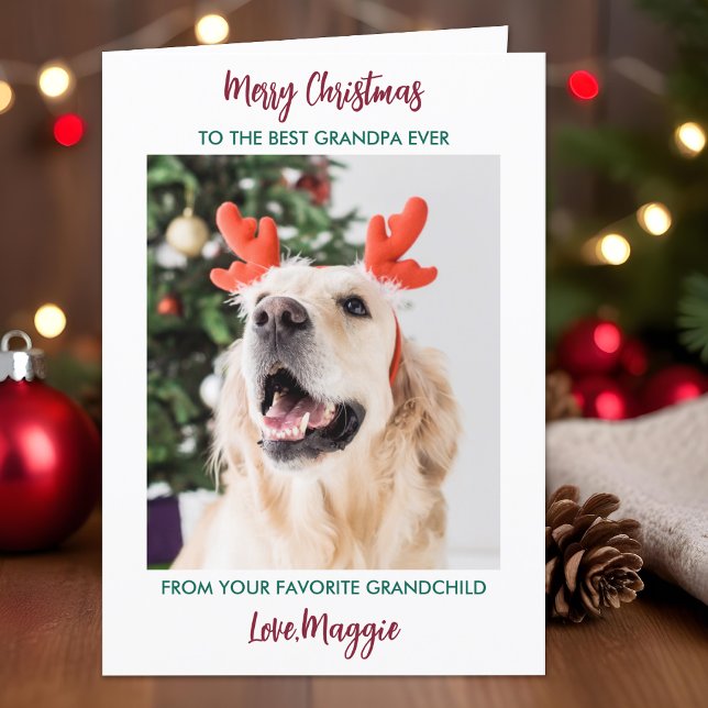 Dog Grandpa Personalized Pet Photo Merry Christmas Holiday Card (Creator Uploaded)