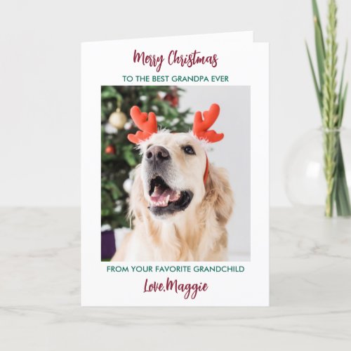 Dog Grandpa Personalized Pet Photo Merry Christmas Holiday Card