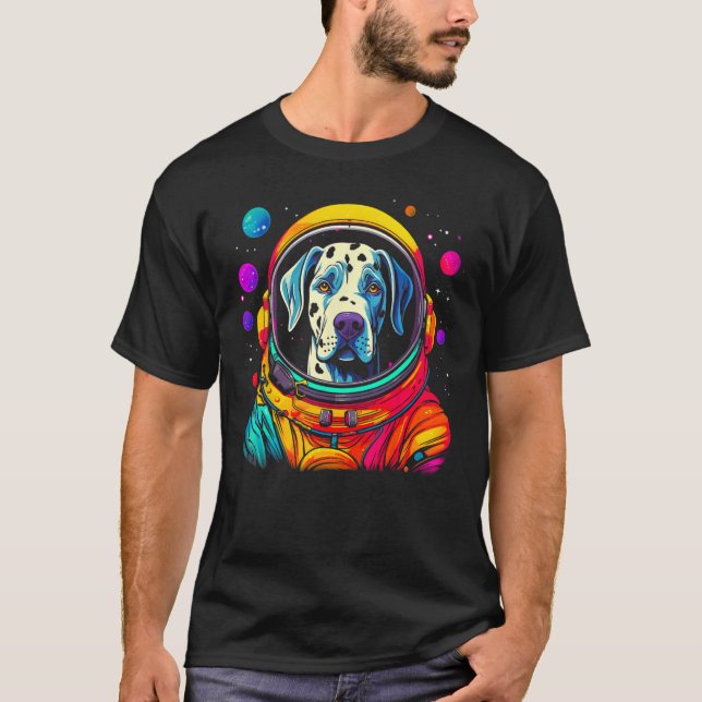 Dog Great Dane Space Astronaut Science T-Shirt (Front)