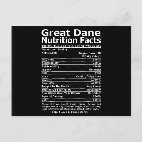 dog  Great Danes Nutrition Facts Holiday Postcard