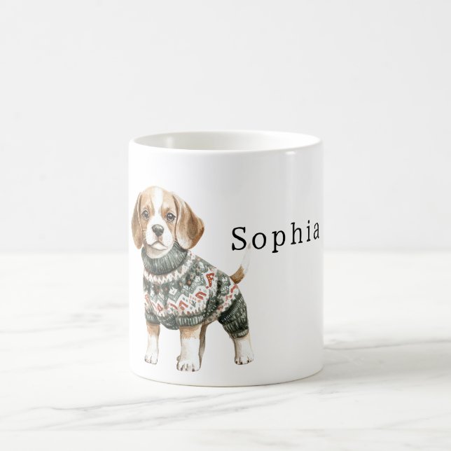Dog Green Sweater Christmas Coffee Mug (Center)