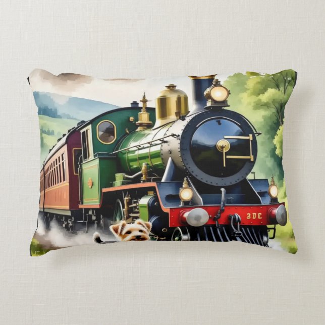 Dog Greeting steam train Accent Pillow (Front)