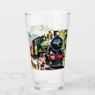 Dog Greeting steam train Glass