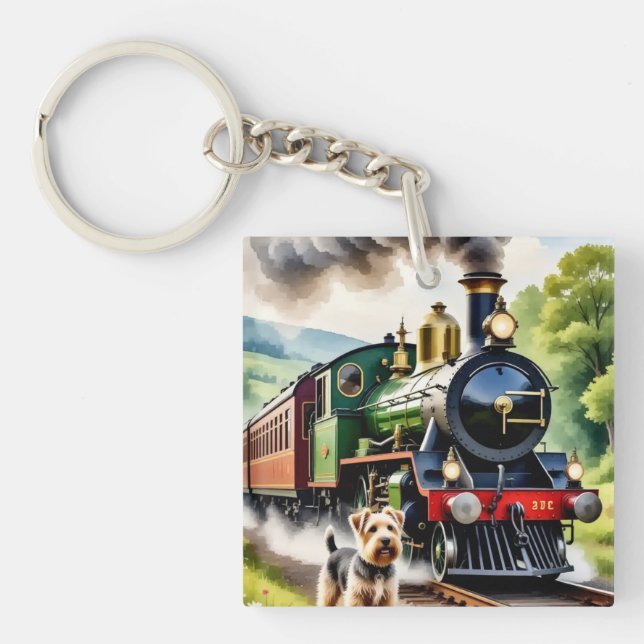 Dog Greeting steam train Keychain (Front)