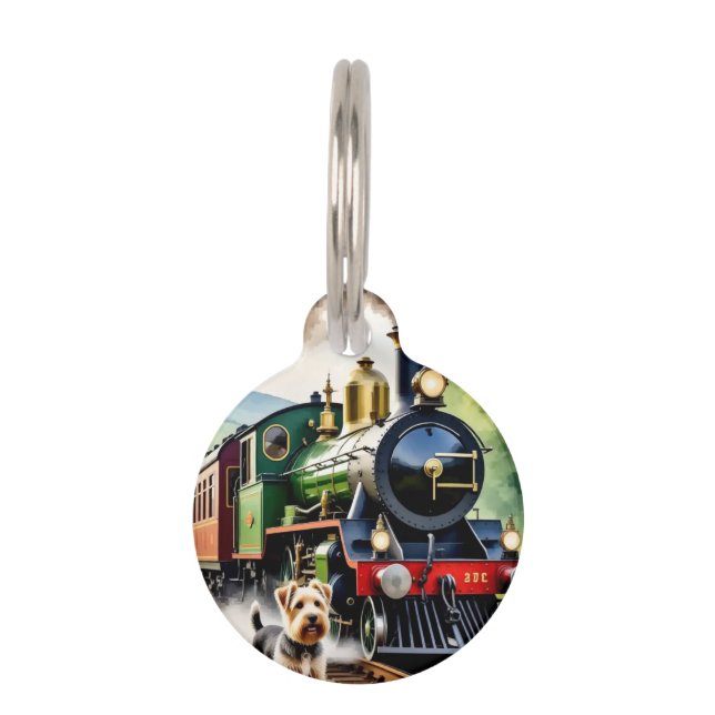 Dog Greeting steam train Pet ID Tag (Front)