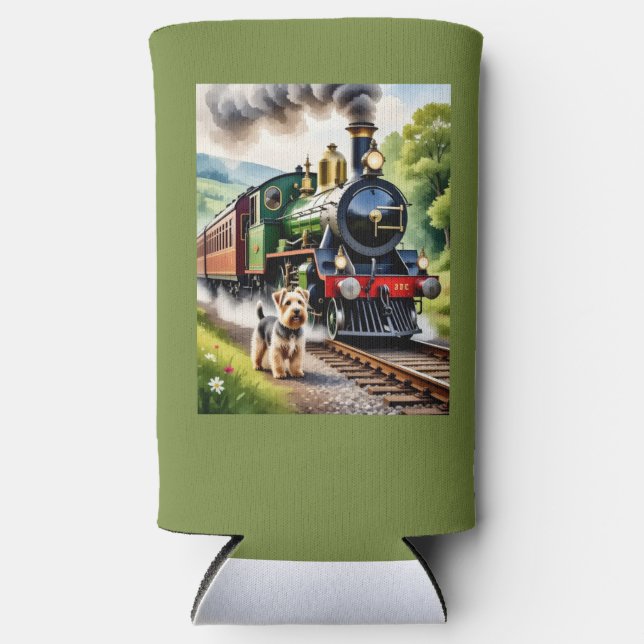Dog Greeting steam train Seltzer Can Cooler (Front)
