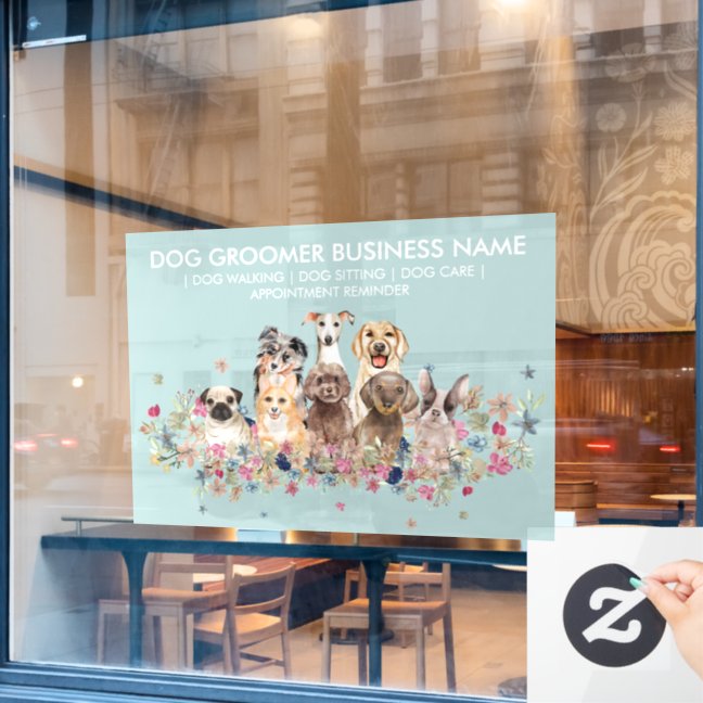 Dog Groom Sitter Greenery Window Cling