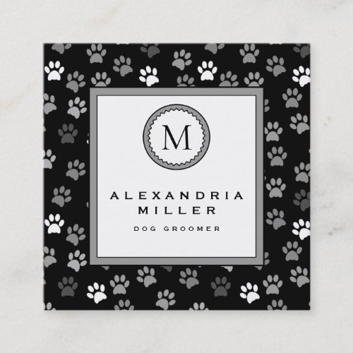 Dog Groomer  Animal Paw Prints  Monogram Square Business Card