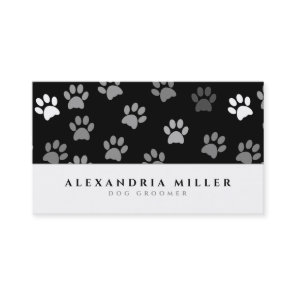 Dog Groomer | Black & White Puppy Dog Paw Prints Business Card