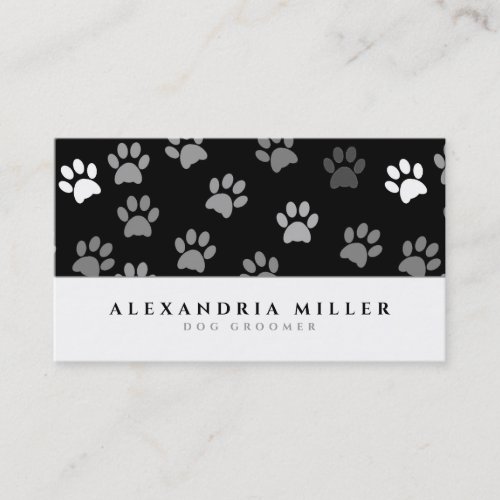 Dog Groomer  Black  White Puppy Dog Paw Prints Business Card