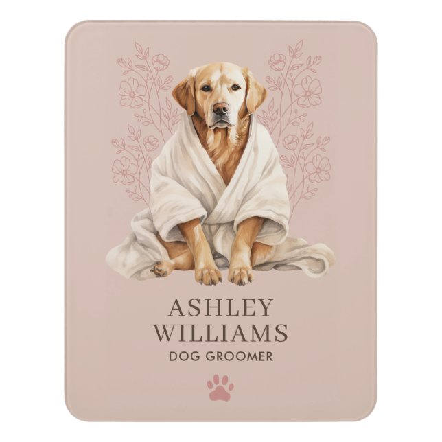Dog Groomer Blush Elegant Door Sign (Contemporary Vert)