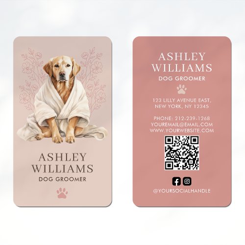 Dog Groomer Blush Elegant QR Code Business Card