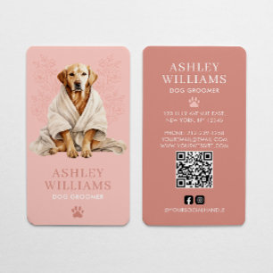 Dog Groomer Blush Pink Elegant QR Code Business Card