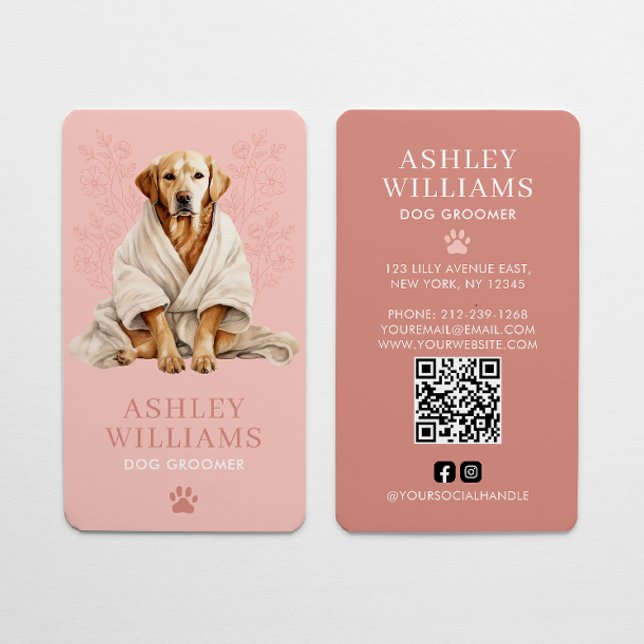 Dog Groomer Blush Pink Elegant QR Code Business Card (Creator Uploaded)