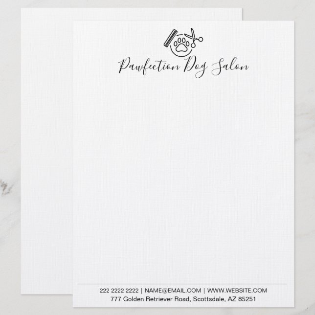 Dog Groomer Business Minimalist Black & White Letterhead (Front/Back)