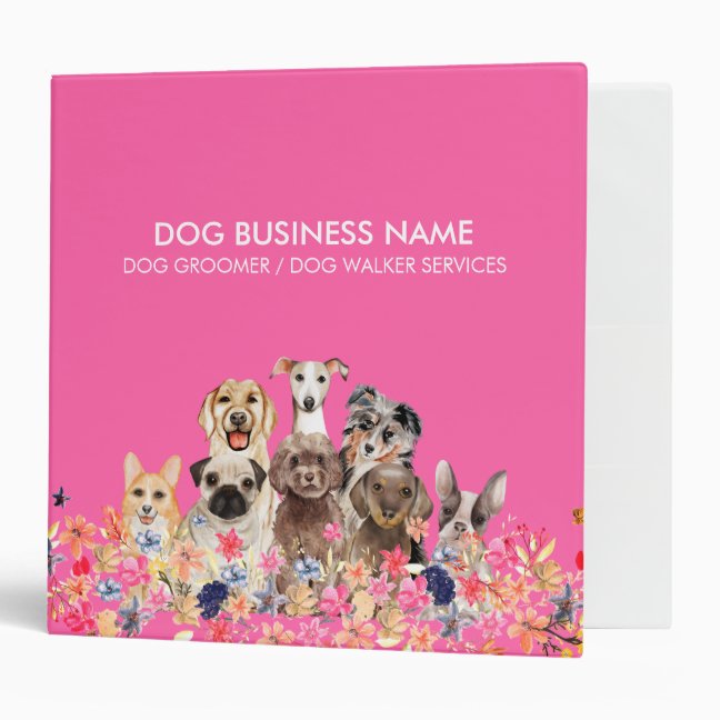 Dog Groomer Business Neon Pink 3 Ring Binder