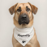 Dog Groomer Business Promotional Pet Bandana Collar<br><div class="desc">A simple, modern and minimal dog groomer business promotional pet bandana featuring paw prints along with "Pampered by" in a bold script font and your company name in a modern font. Perfect for pet grooming professionals for your furry clients to wear after their groom to promote your business. White background...</div>
