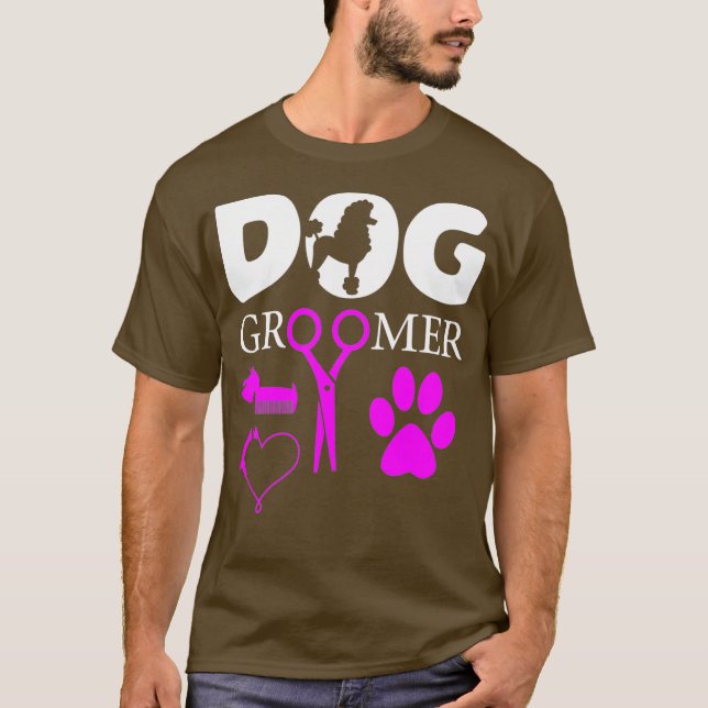 Dog Groomer Cute Pet Design With Grooming Kit T-Shirt (Front)