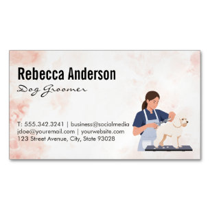 Dog Groomer Cutting Hair Business Card Magnet