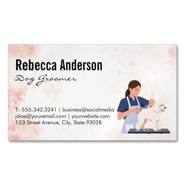 Dog Groomer Cutting Hair Business Card Magnet (Front)