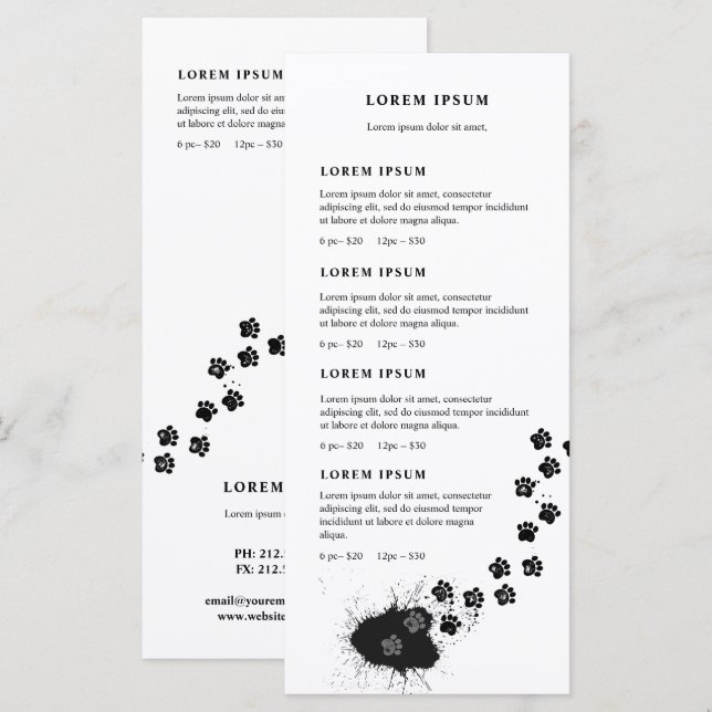 Dog groomer dirty paws steps price list menu (Front/Back)