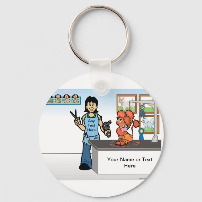 Dog Groomer - Female Cartoon Keychain (Front)