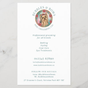 Dog Groomer Flyer Cute Yorkshire Terrier Logo