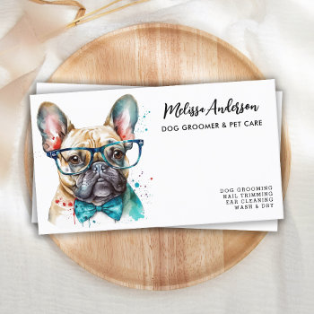 Dog Groomer Funny Puppy Pet French Bulldog Business Card by BlackDogArtJudy at Zazzle