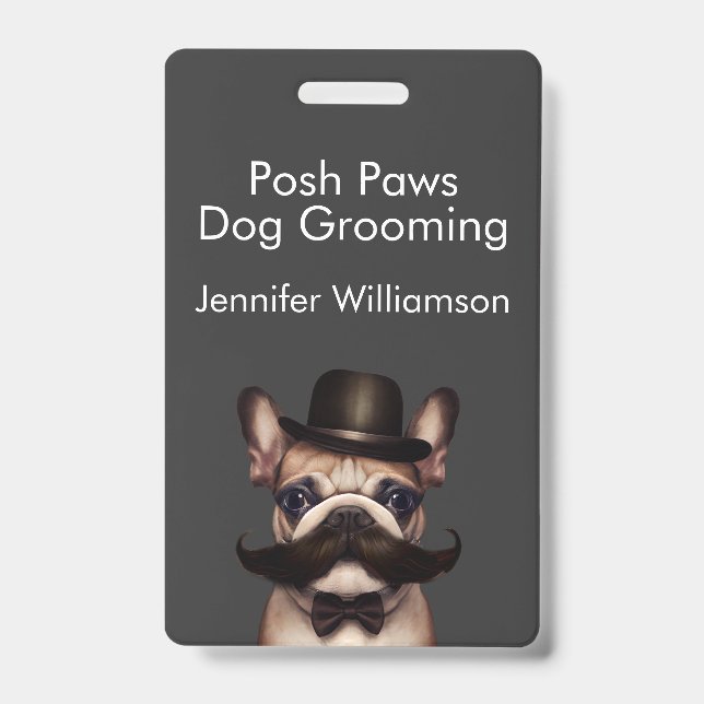 Dog Groomer Funny QR Code Grey Badge (Front)