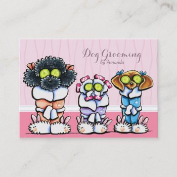 Dog Groomer Grooming Dogs In Robes Pink Business Card by offleashart at Zazzle